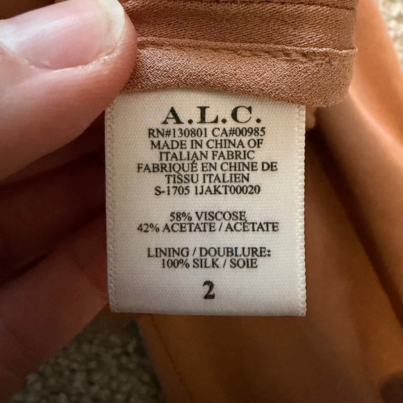 ALC Theo Satin Bomber Jacket Womens 2 Pink Beige Silk Lined Luxury Streetwear - Picture 6 of 8